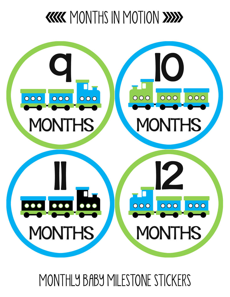 Monthly Baby Stickers Boy Trains Month 1-12 Milestone – Months In